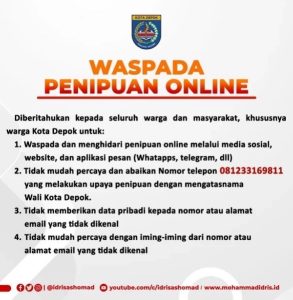 Nama Wali Kota Depok Dicatut Penipuan Online