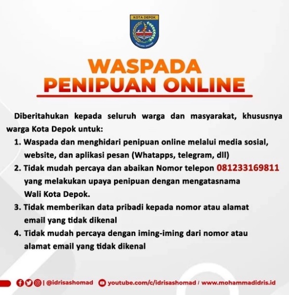 Nama Wali Kota Depok Dicatut Penipuan Online
