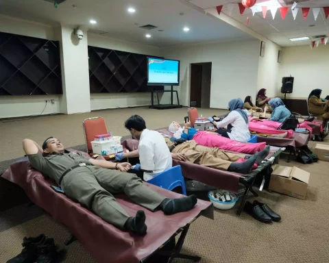 Suasana bakti sosial dinor darah yang digelar KORPRI Kota Depok menyanbut HUT ke - 53 fi aula Gedung Perpustakaan.(Istimewa)